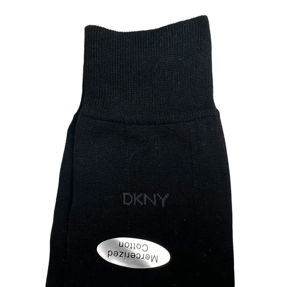 DKNY Mens Mercerized Cotton Crew Socks Black‎ Logo Ribbed Dress Socks 753